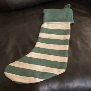 Crate&Barrel Joan Anderson Pine Green & Ivory Stripe Holiday Stocking NEW